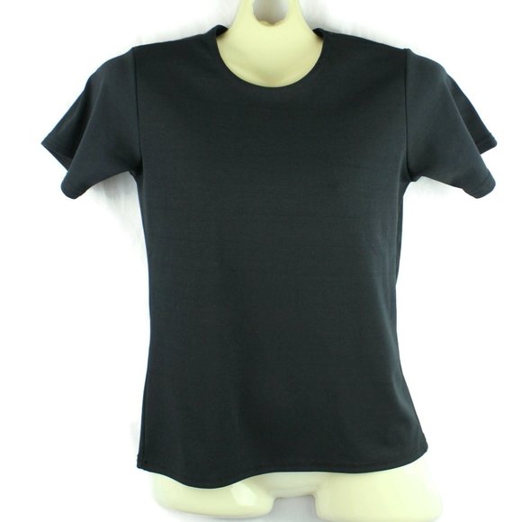 Black Knit Top Short Sleeve Vintage Impressions of California - Picture 1 of 8